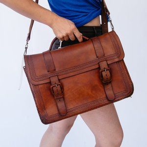 1970's Boho Stamped Leather Satchel